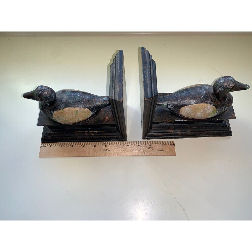 Vintage Faux Wood Bronze Duck Bookend Wood Shellac Set Of Two (2)
